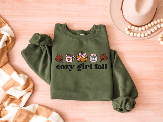 Cozy Girl Fall Graphic Tee and Sweatshirt in Green