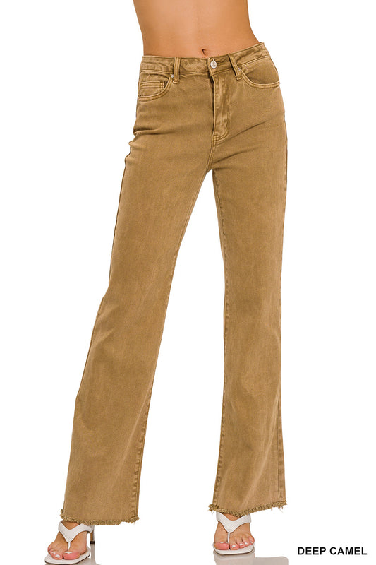 Acid Washed Frayed Cutoff Hem Straight Wide Leg Pants