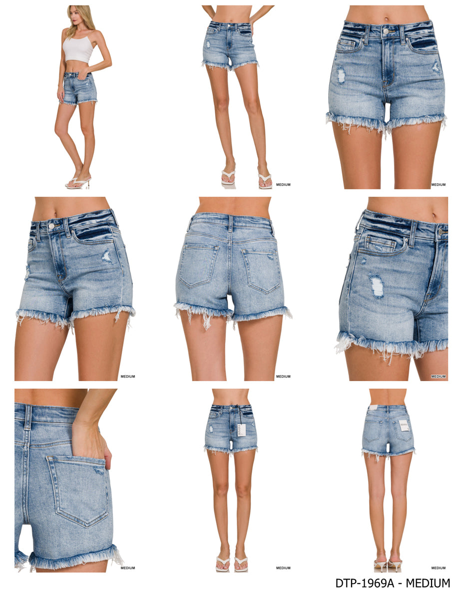 Raw Frayed Hem Ripped Denim Shorts