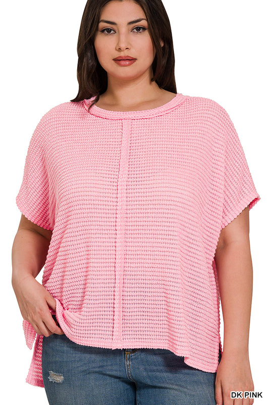 Plus Dolman Short Sleeve Jacquard Sweater