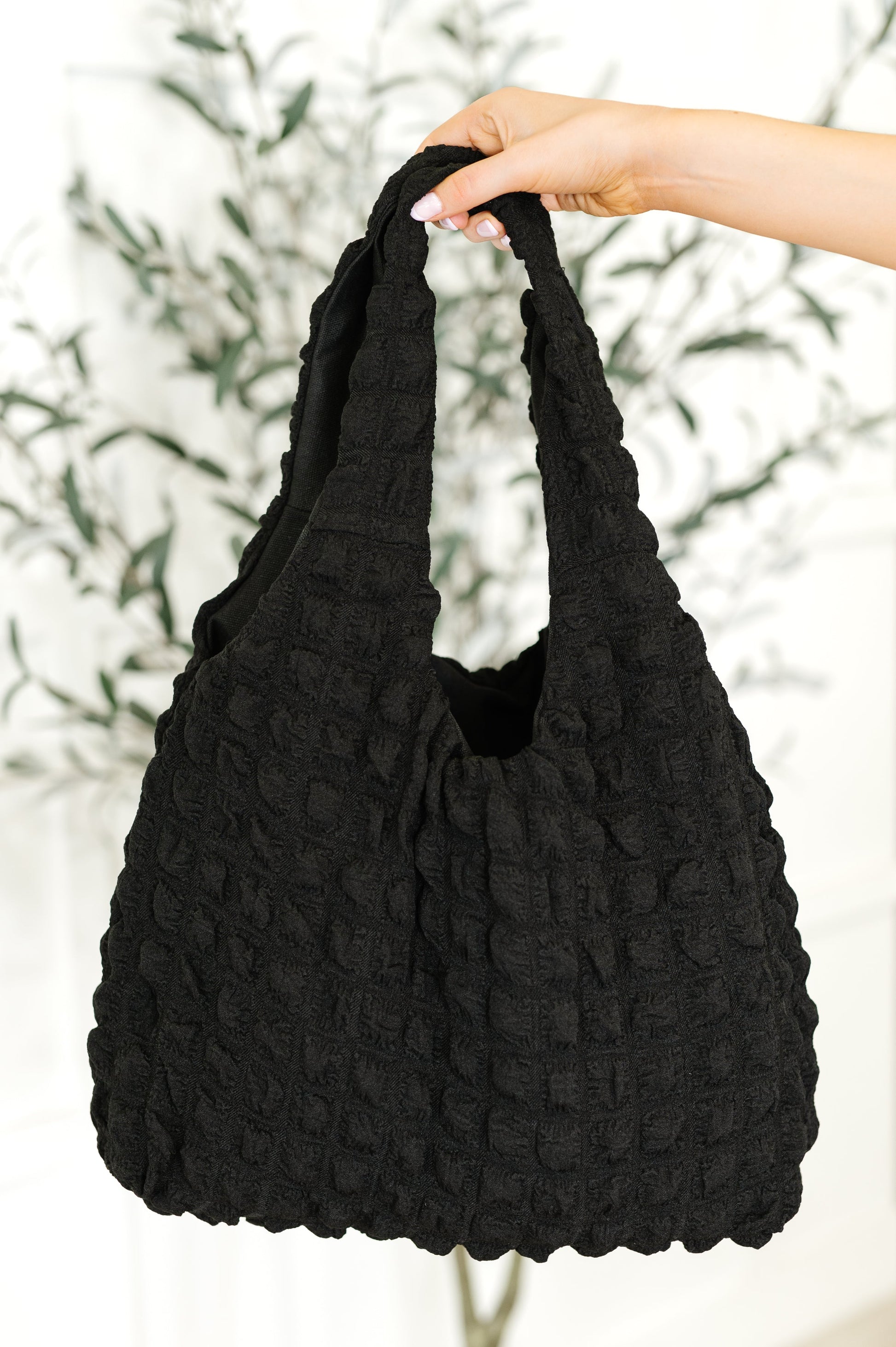 Black, Bubble Polyester, textured handbag 