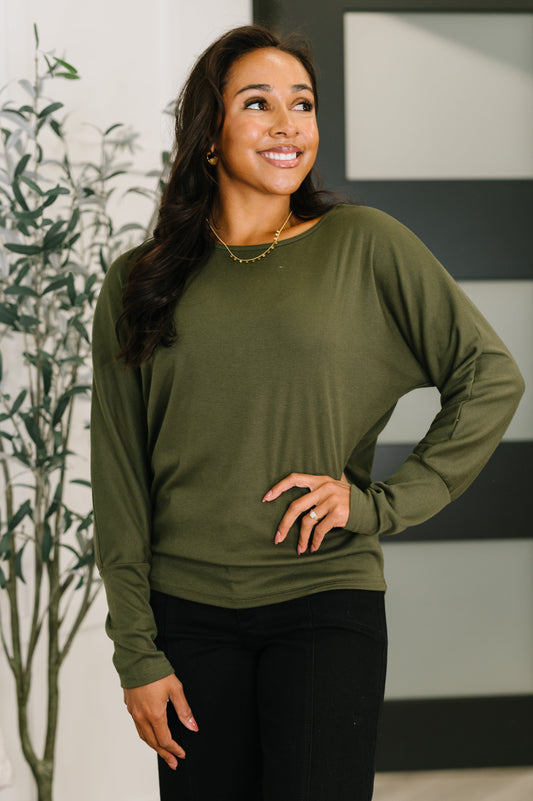 Long sleeve  Dolman Long Sleeve top in Olive 
