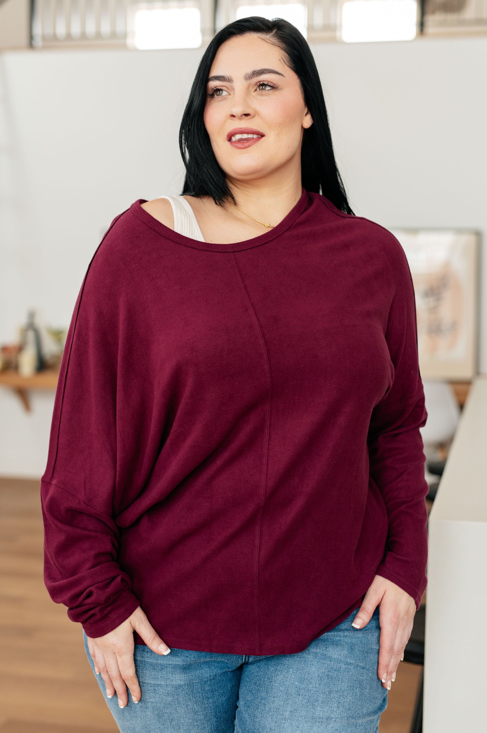 Long sleeve Dolman Sleeve Top in Wine by Very J