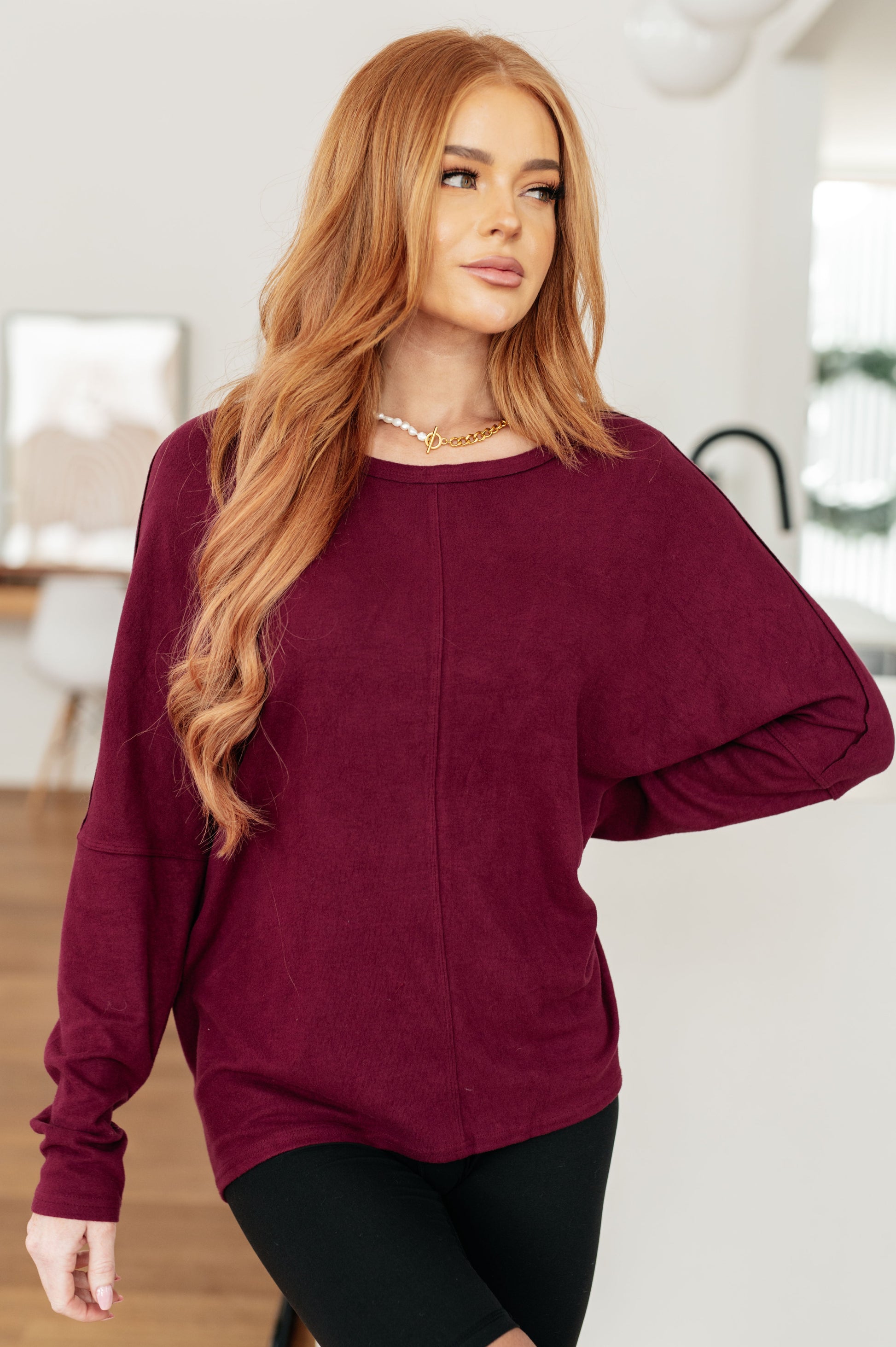 Long sleeve Dolman Sleeve Top in Wine by Very J