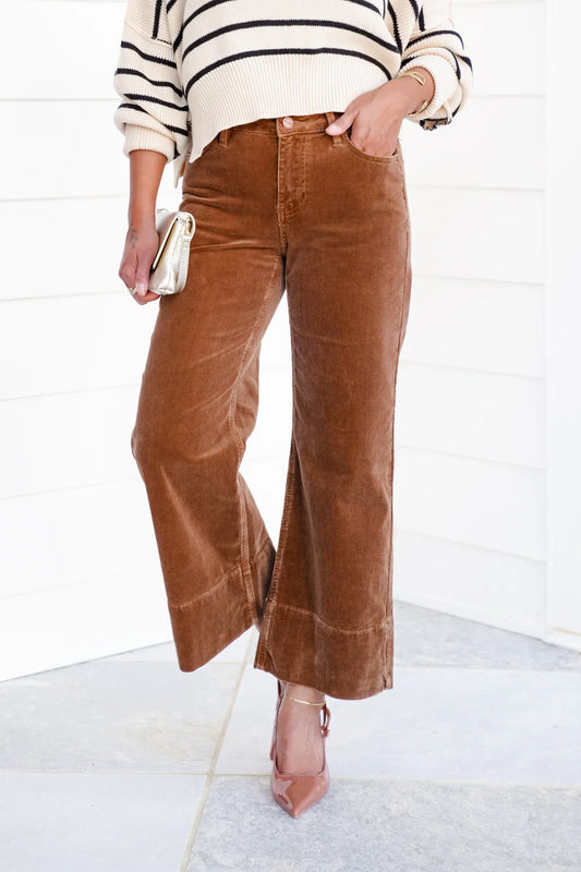 High Rise Crop Wide Leg Corduroy Pants