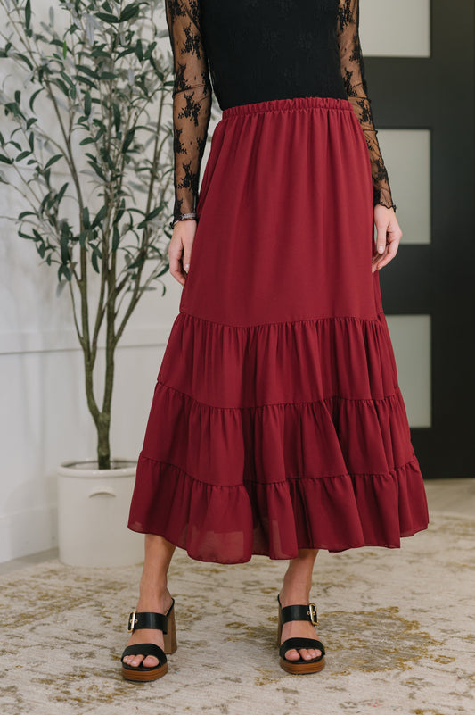 Tiered Maxi Skirt in Wine by Haptics