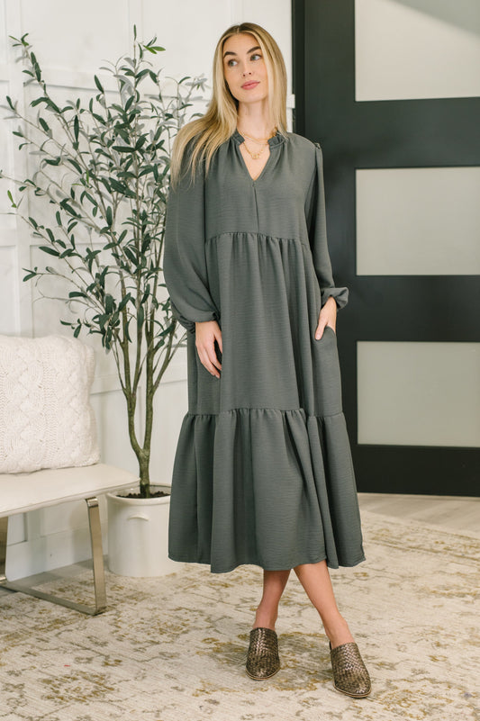 Long sleeve V-Neck Tiered Dress by Haptics