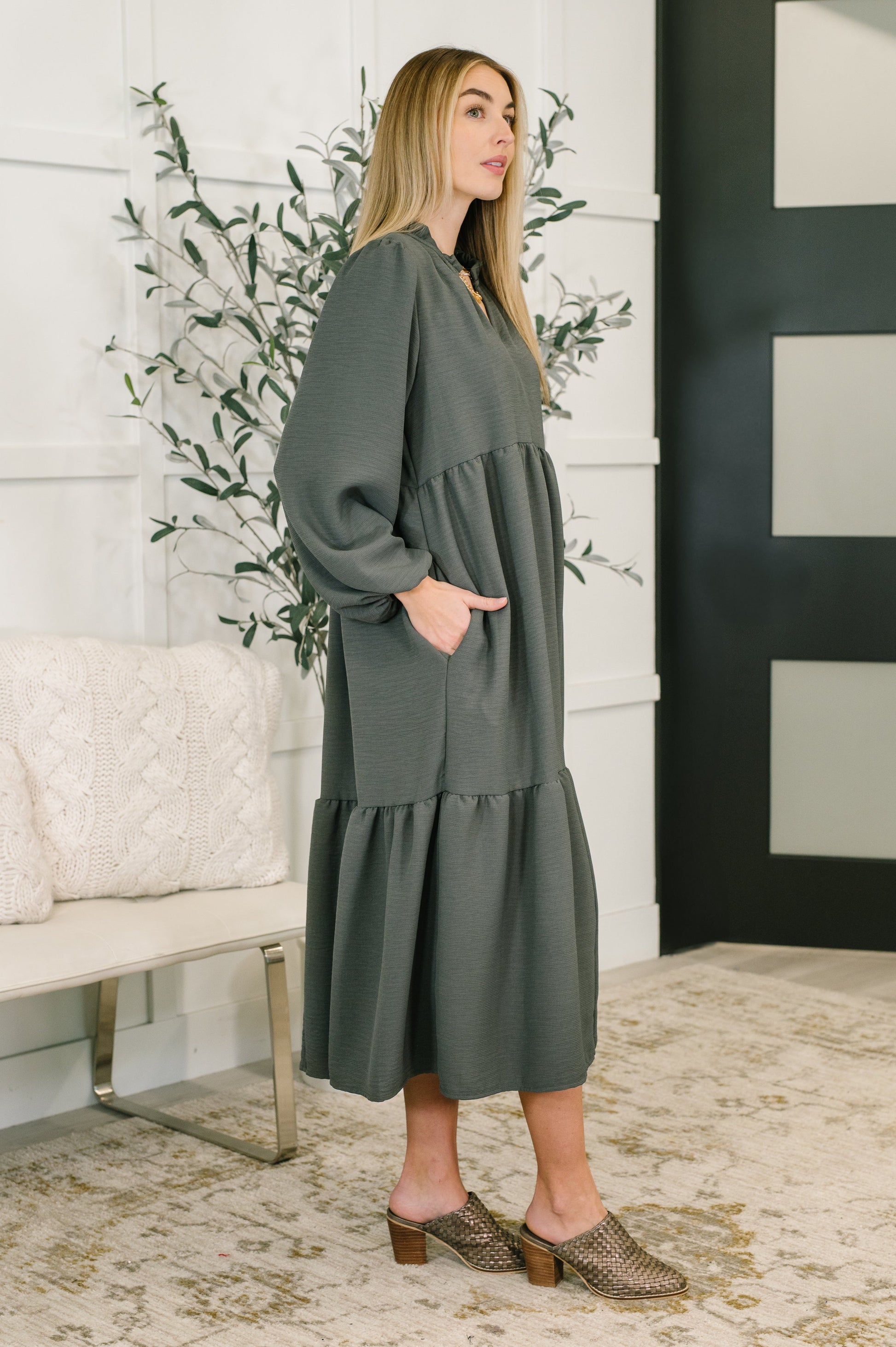 Long sleeve V-Neck Tiered Dress by Haptics