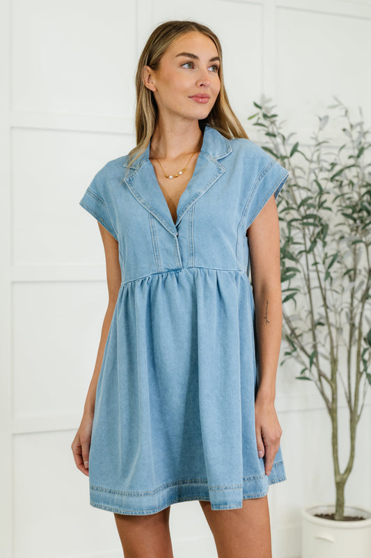 Denim, Mid-Weight Twill mini dress
Collared V-Neckline
Snap Button Closure
Waistband Seam
82% Cotton, 10% Polyester, 8% Viscose
True to Size