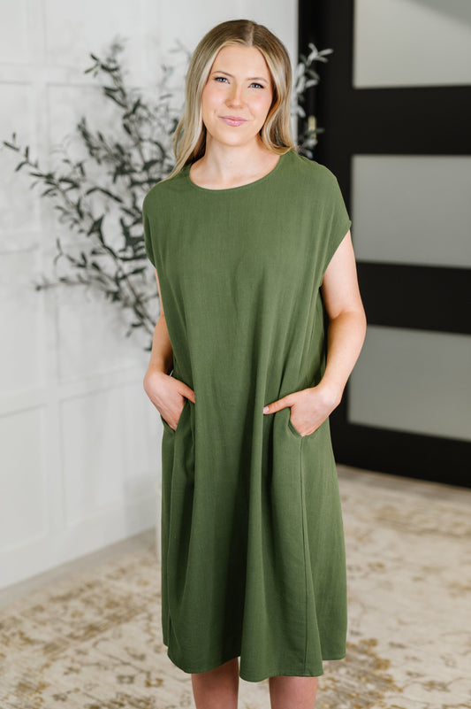 Relaxed Dress in Moss