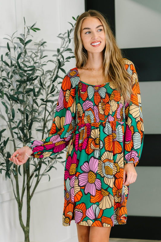 Long sleeve floral scoop neck dress by Oddi
