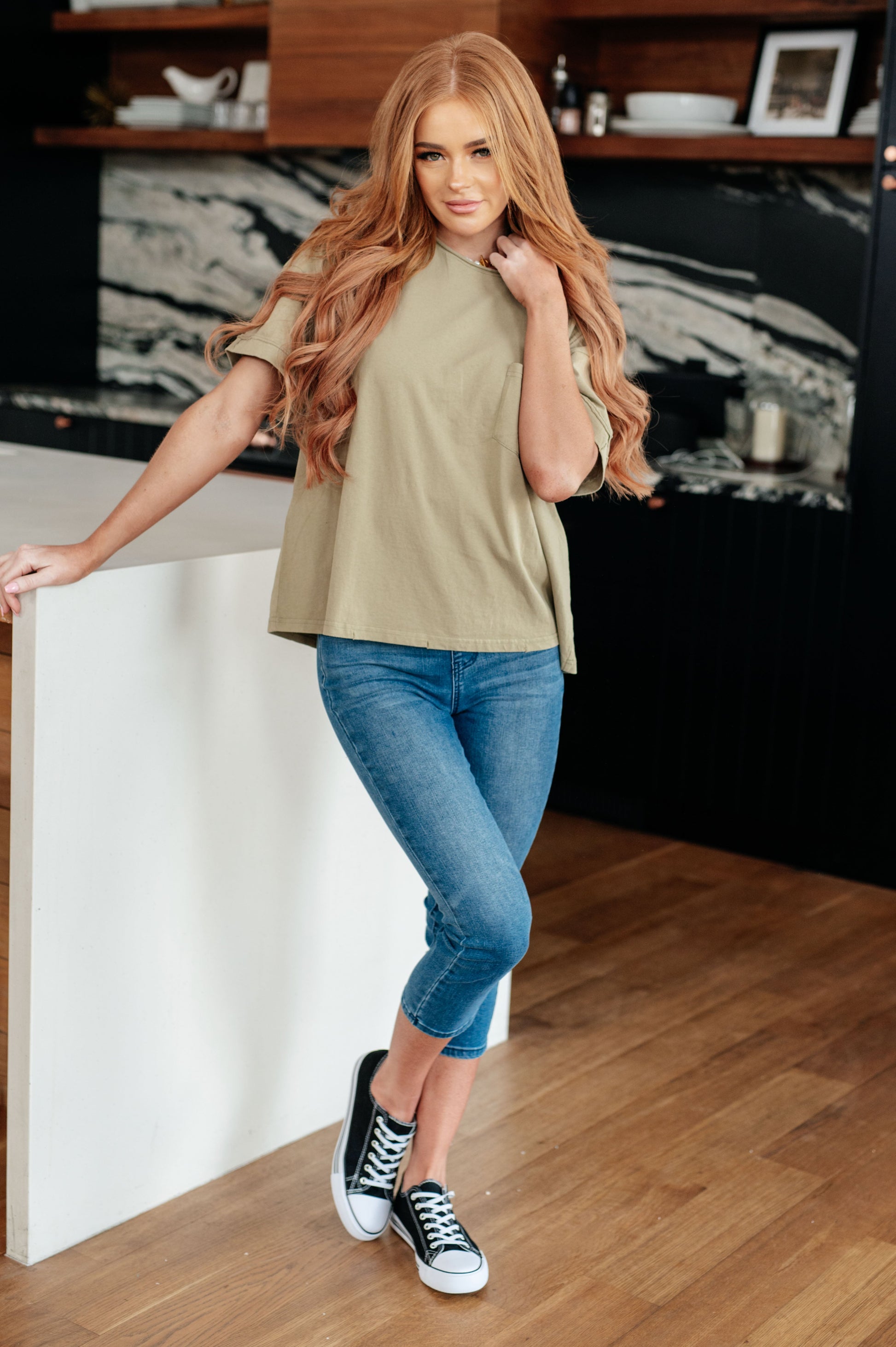 Beige short sleeved top by Sew In Love
Jersey Knit
Crew Neckline
Dropped Shoulder
Distressed
Patch Pocket
100% Cotton
True to Size