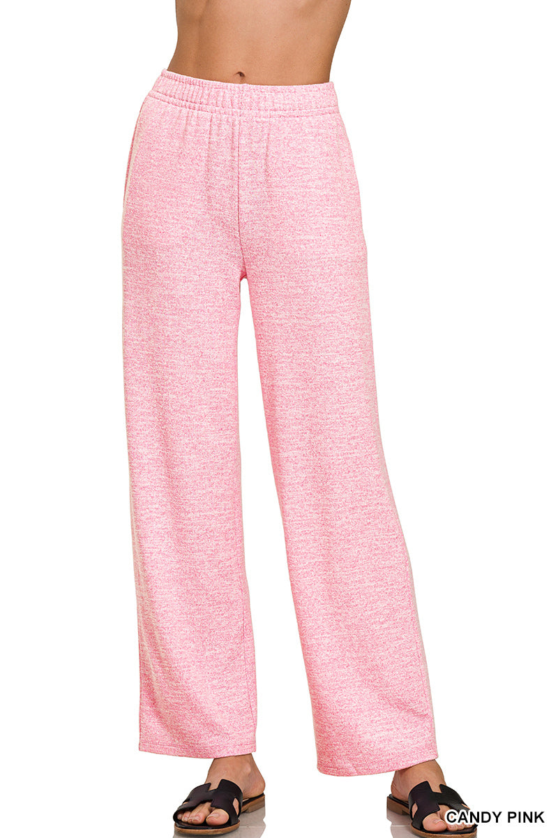 Pink Soft Melange Hacci Elastic Waistband Lounge Pants