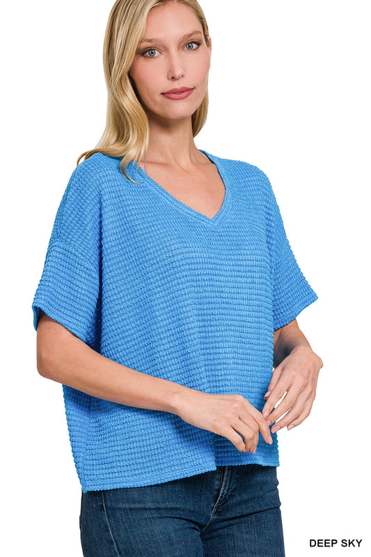 Drop Shoulder Short Sleeve Jacquard Sweater