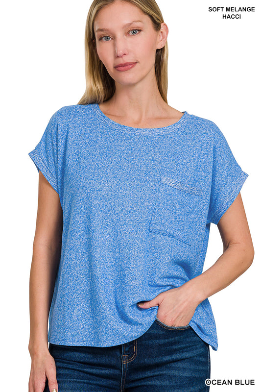 Melange Hacci Tee With Pocket in Ocean Blue