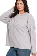 Plus Ribbed Brushed Melange Hacci Sweater with Pocket
