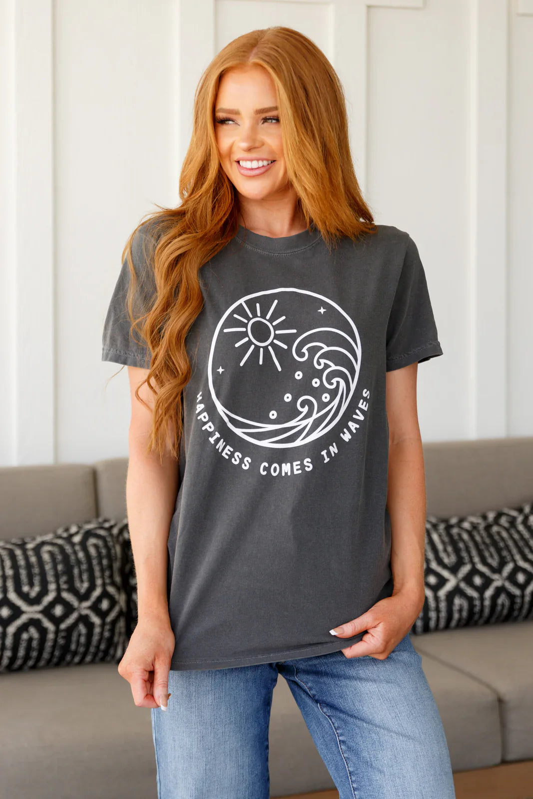 Grey, jersey knit, short sleeve, screen print graphic t shirt