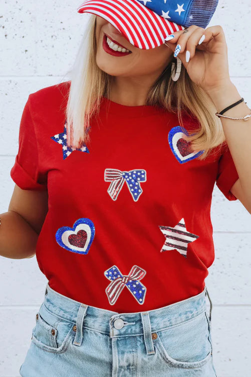 Red American Sequin Crew short sleeve top