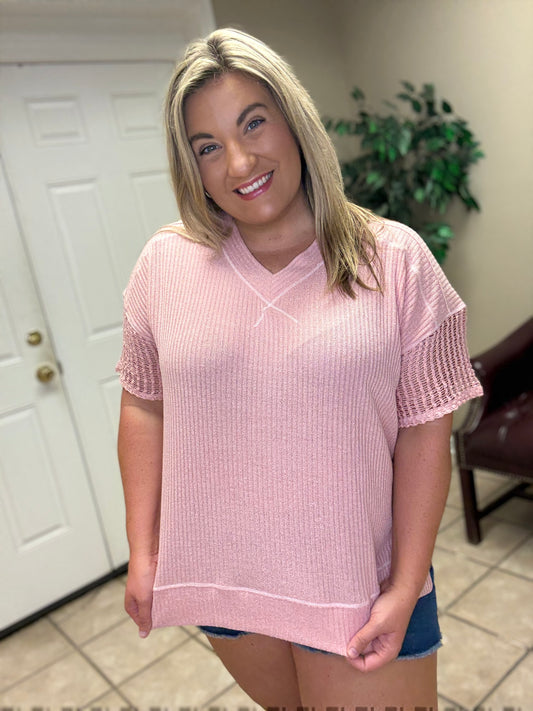 Rib Fabrication Top in Coral