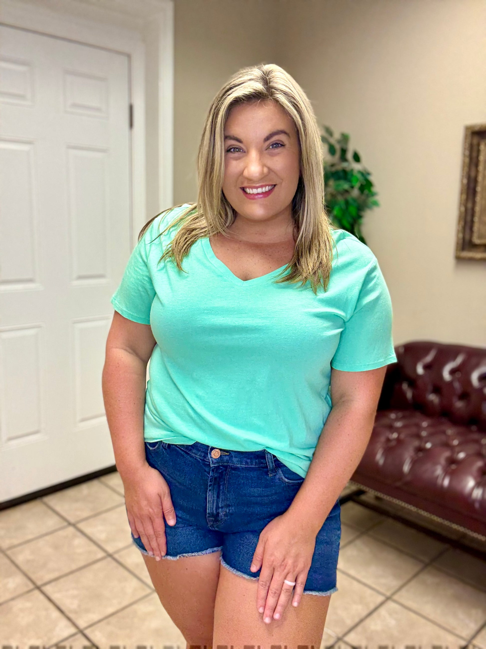 Cotton Short Sleeve V Neck by Zenana