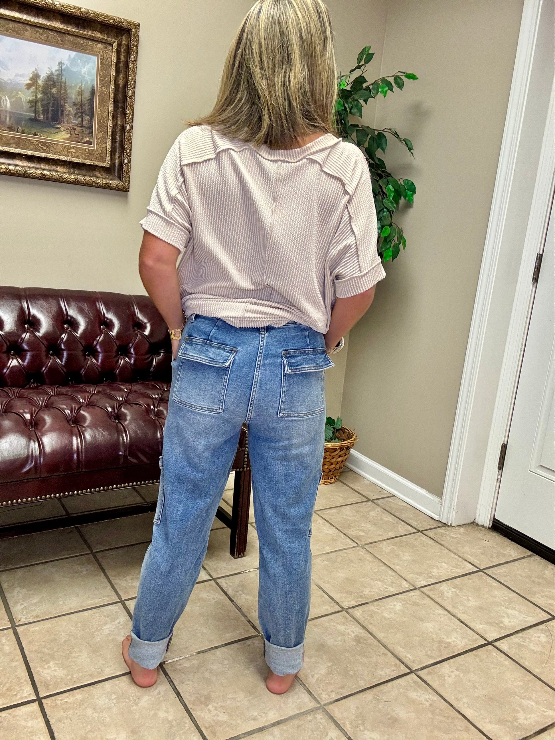 High Rise Cuffed Cargo Denim Jogger by Judy Blue