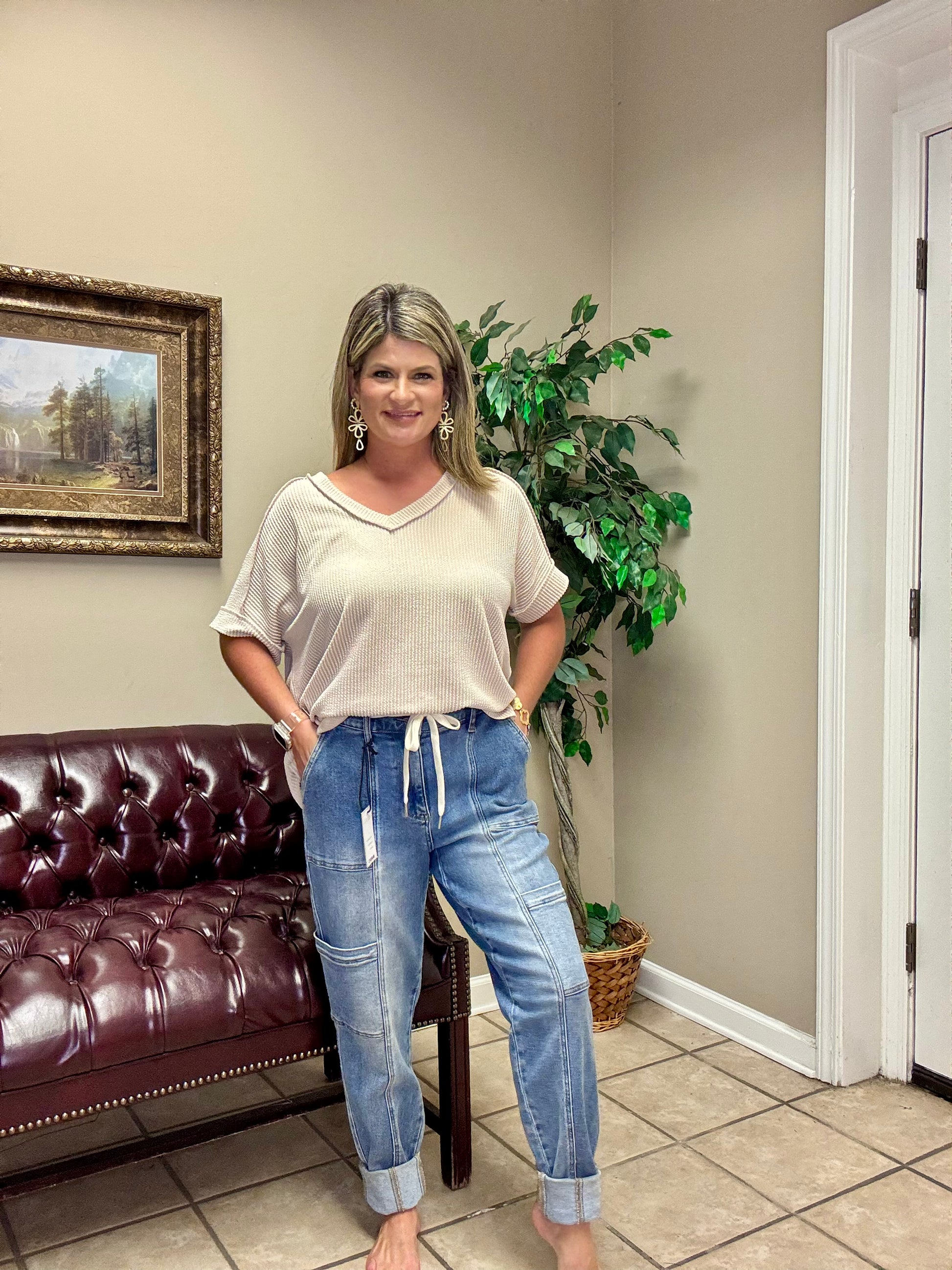 High Rise Cuffed Cargo Denim Jogger by Judy Blue