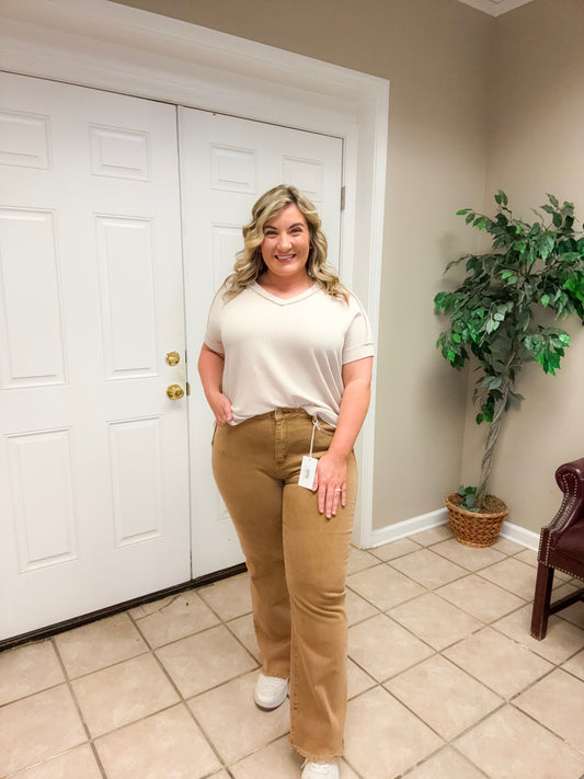Acid Washed Frayed Cutoff Hem Straight Wide Leg Pants