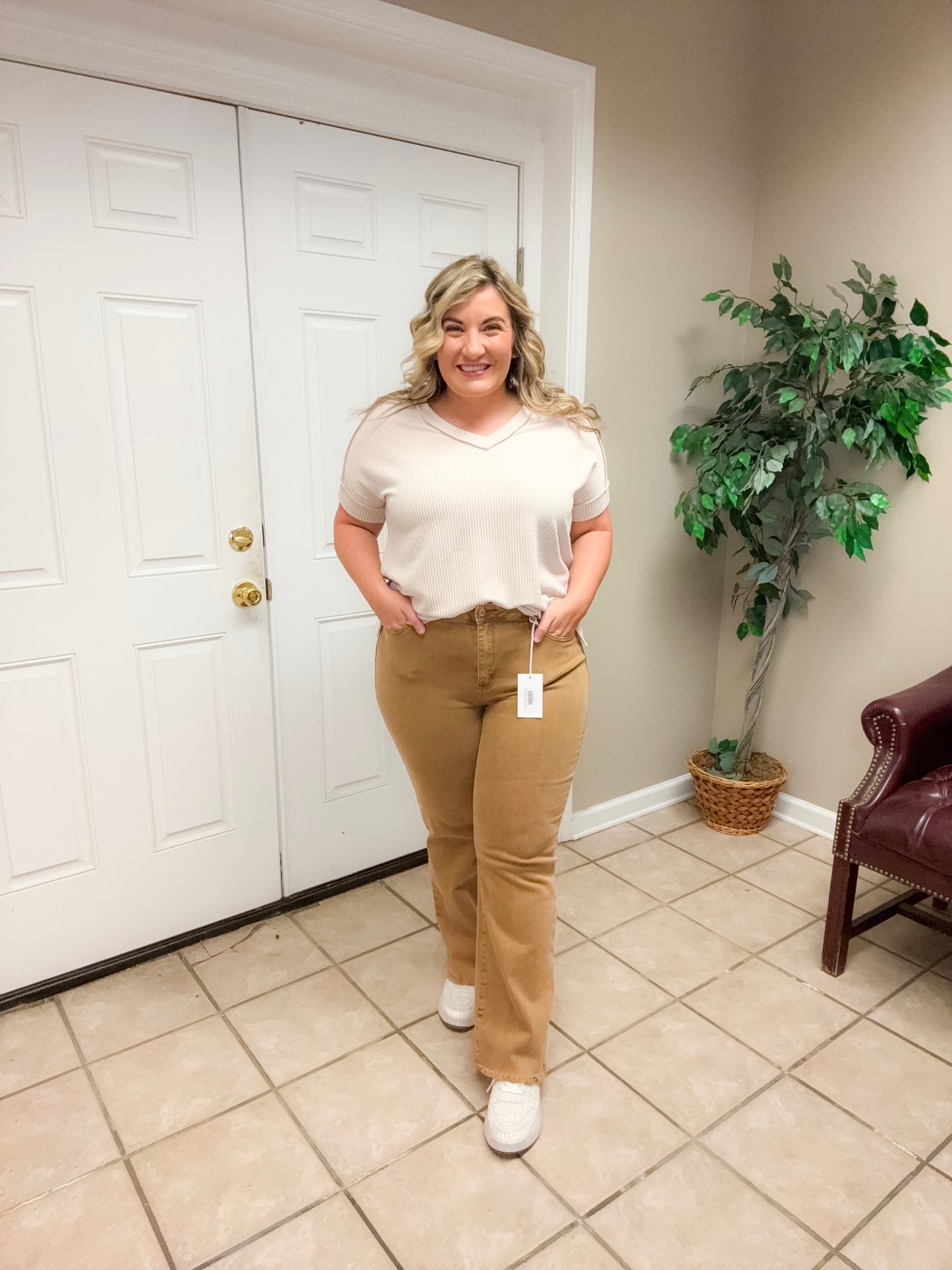 Acid Washed Frayed Cutoff Hem Straight Wide Leg Pants
