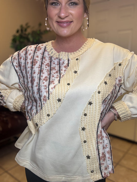 Round Neck Long Sleeve top in Cream By Pol