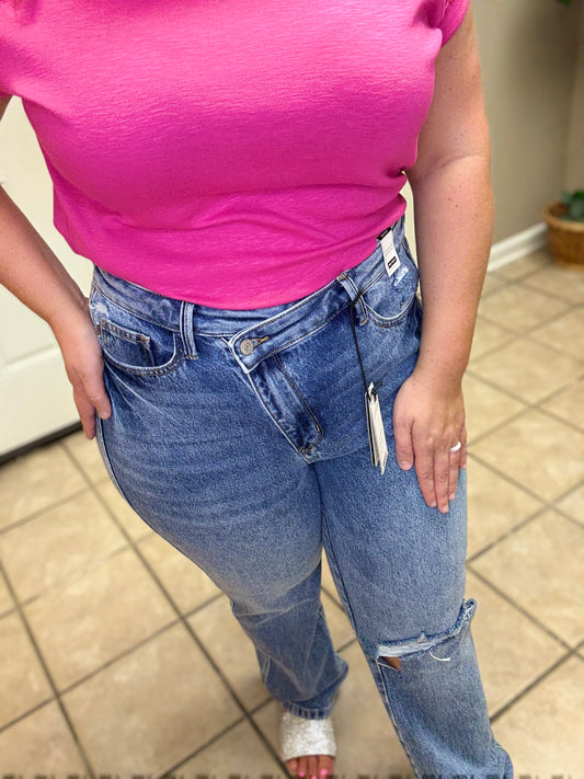 Dylan High Rise Rigid Magic Criss-Cross Waistband Straight Jeans