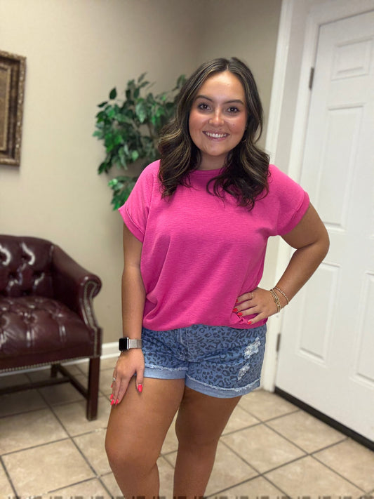 Animal Print Washed Denim Shorts by Easel