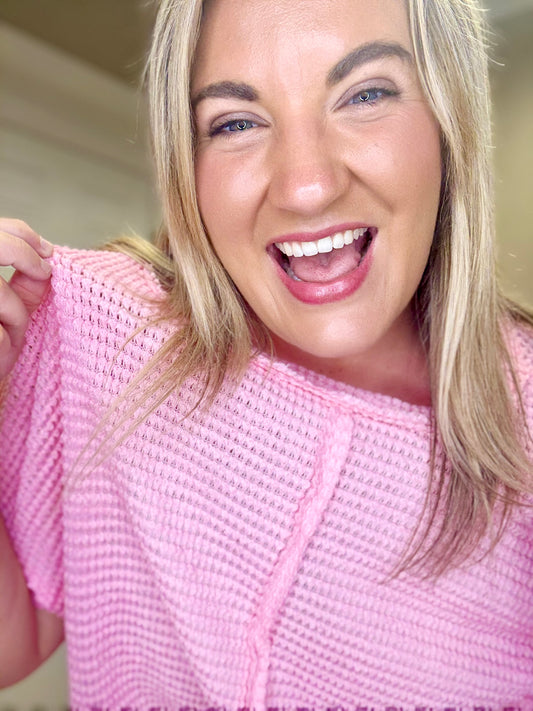 Pink Baby Waffle Knit short sleeve Top