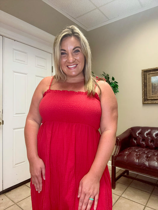 Sleeveless Jumpsuit in Red by Cotton Bleu
