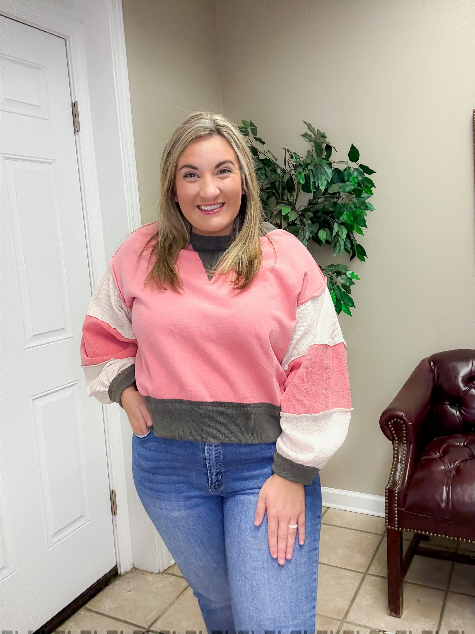 Round Neck Thermal and French Terry by Pol in Coral