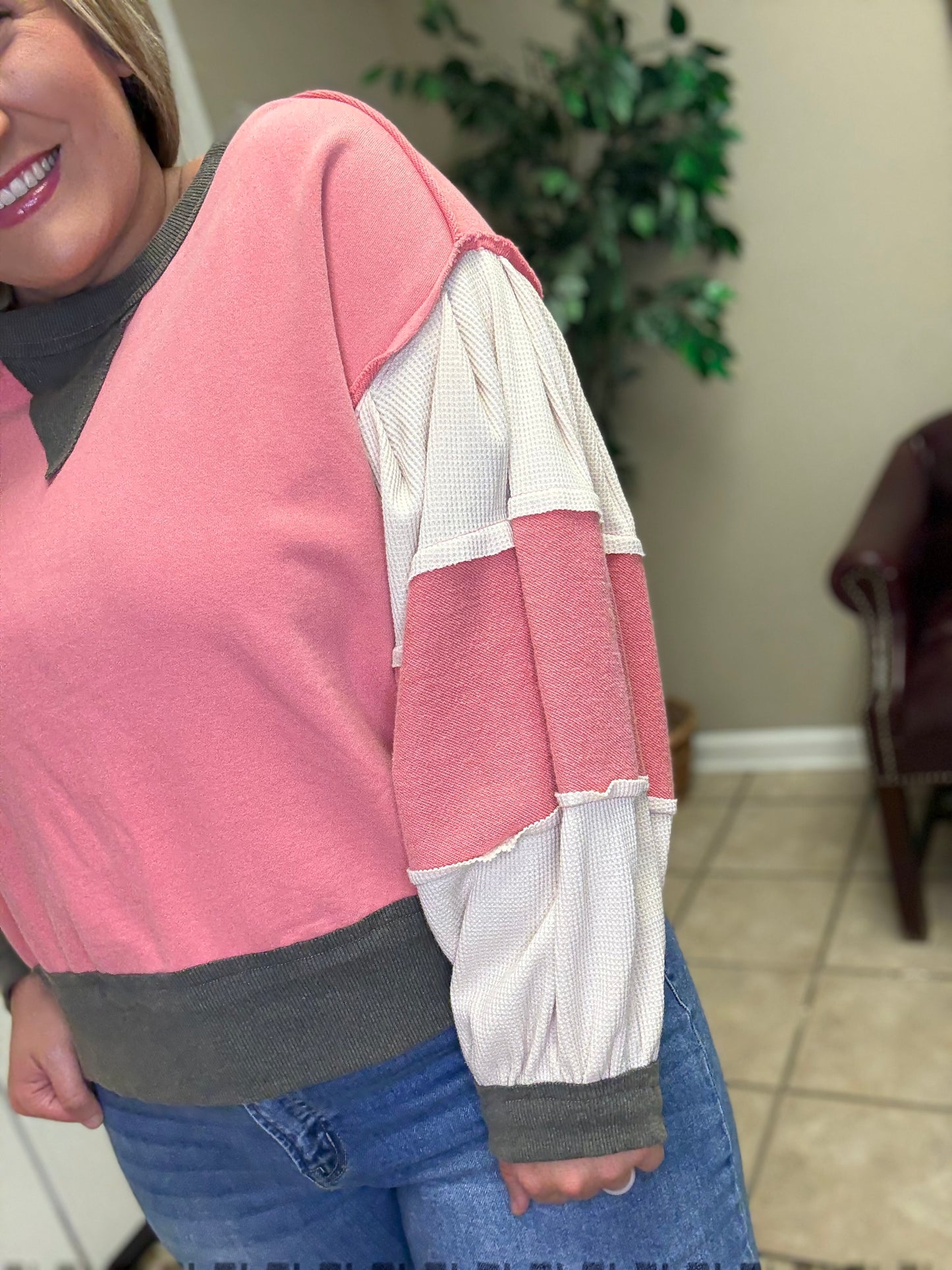 Round Neck Thermal and French Terry by Pol in Coral