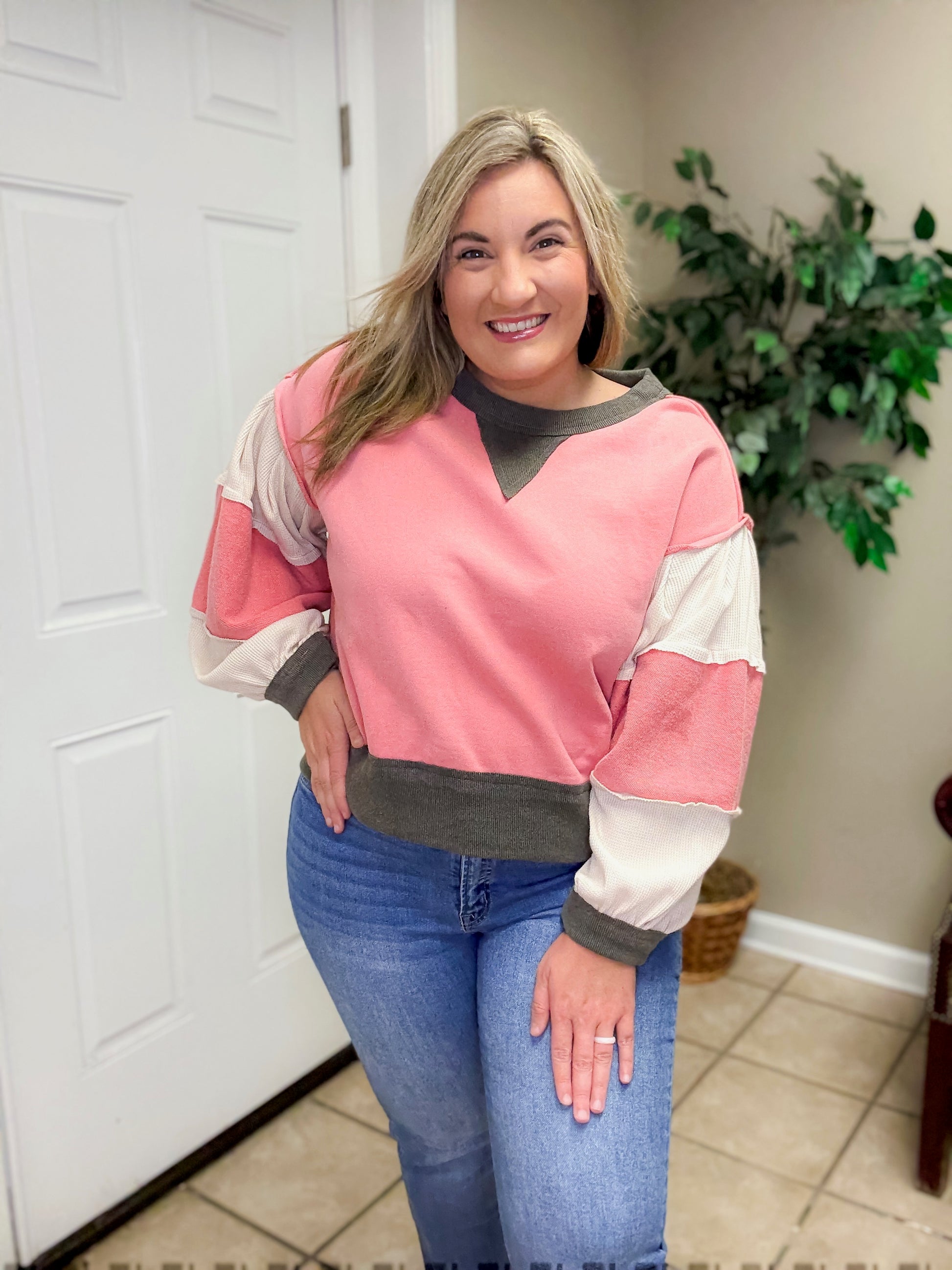 Round Neck Thermal and French Terry by Pol in Coral