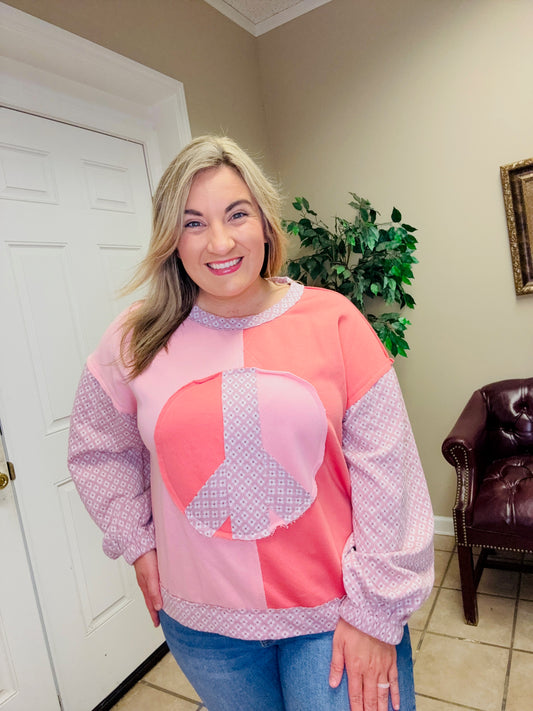 Round Neck Balloon Sleeve Floral Print in Coral/Pink BY Pol