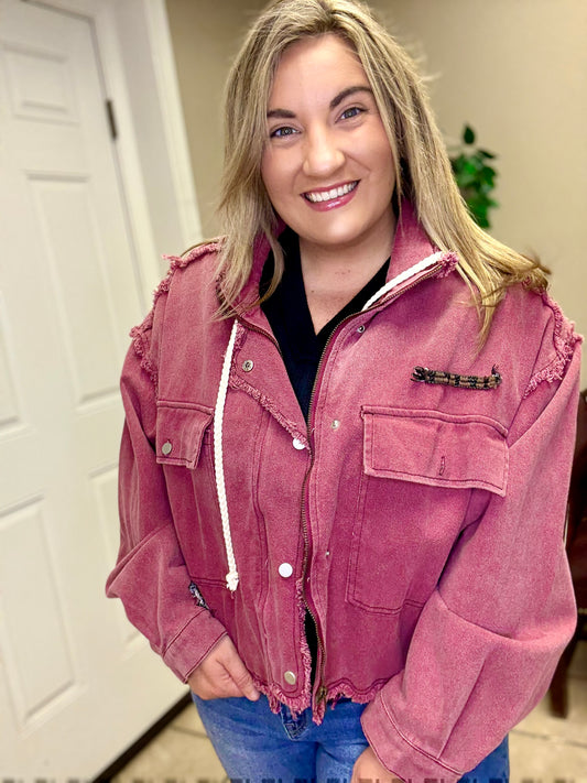 High Neck Raw Edge Jacket by Pol in Wine