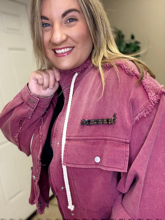 High Neck Raw Edge Jacket by Pol in Wine