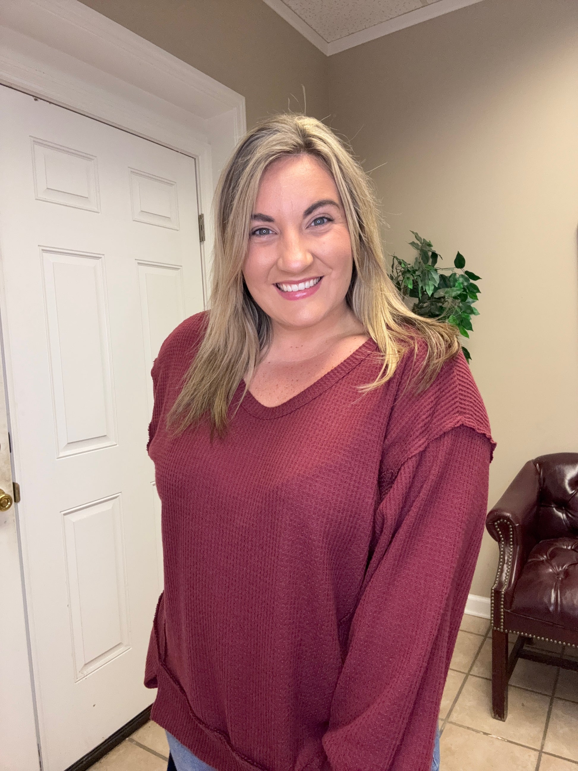 Long sleeve Brushed Thermal Top by Andree By Unit in Black and Wine