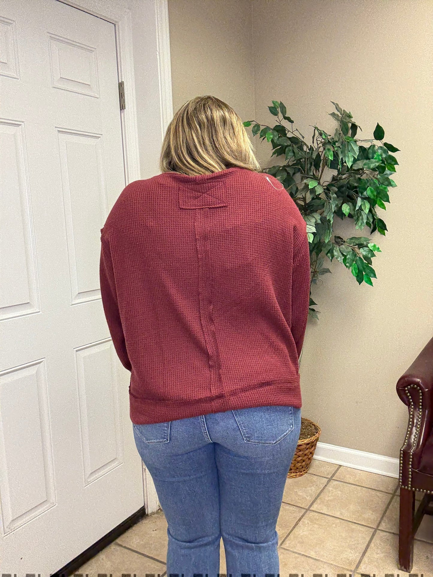 Long sleeve Brushed Thermal Top by Andree By Unit in Black and Wine