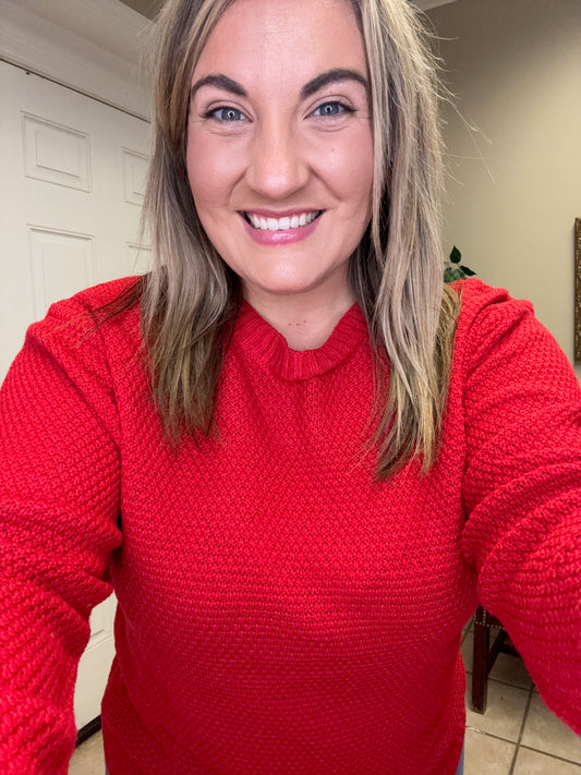 Red Round Neck Basic Sweater by Zenana