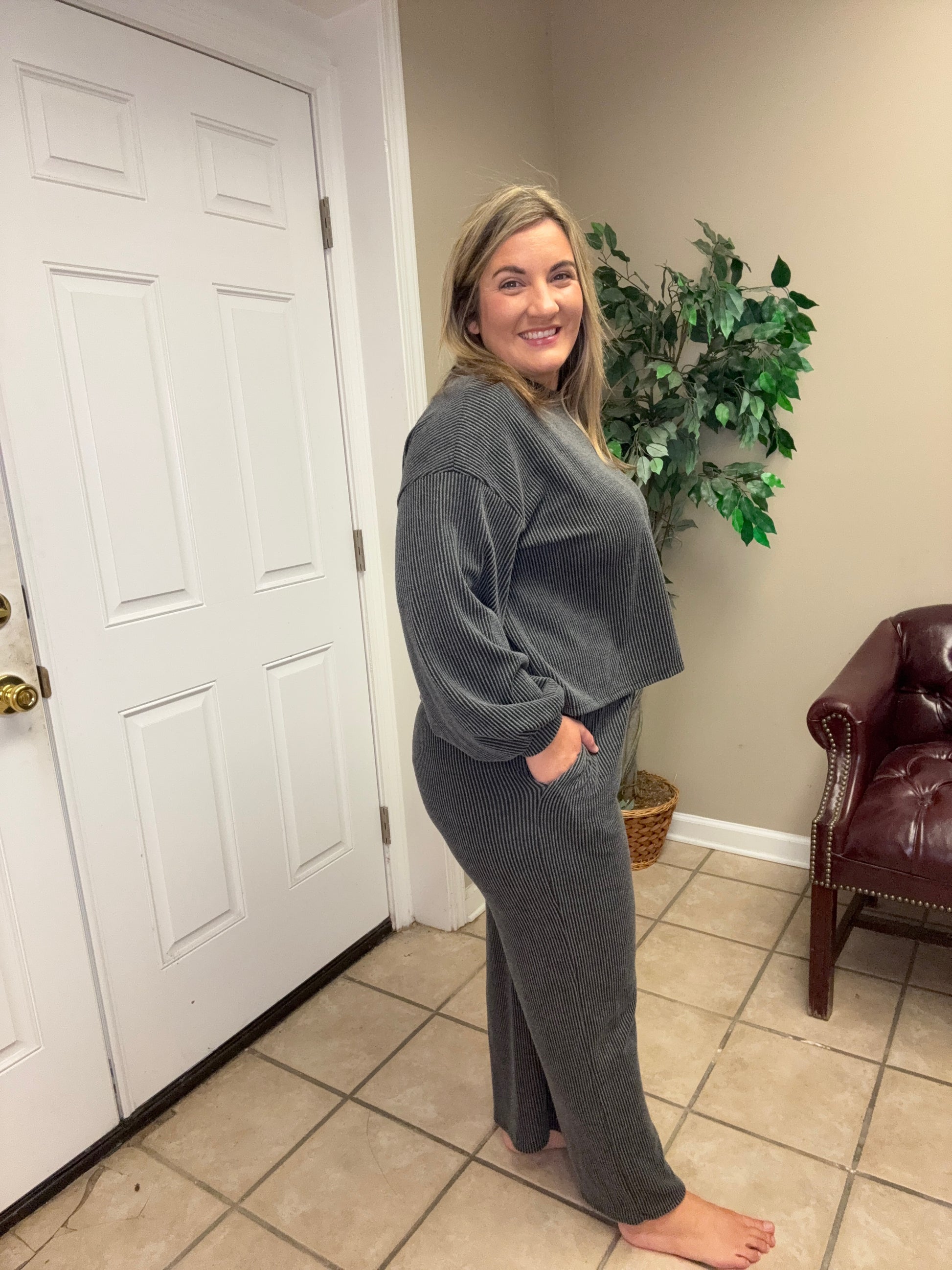 Long sleeve ribbed pants set by Lovely Melody