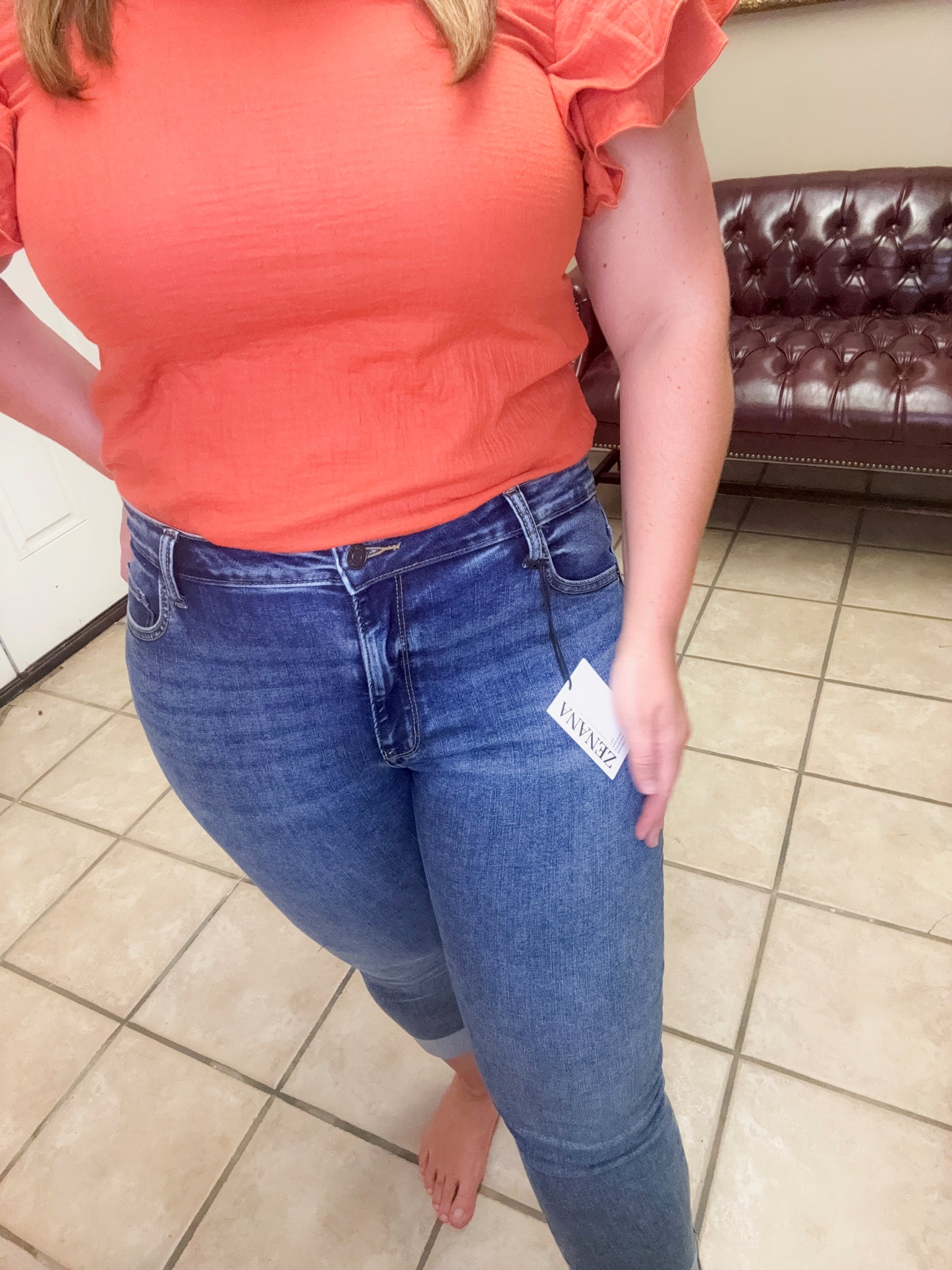 Cuffed Skinny Cropped Denim Pants by Zenana