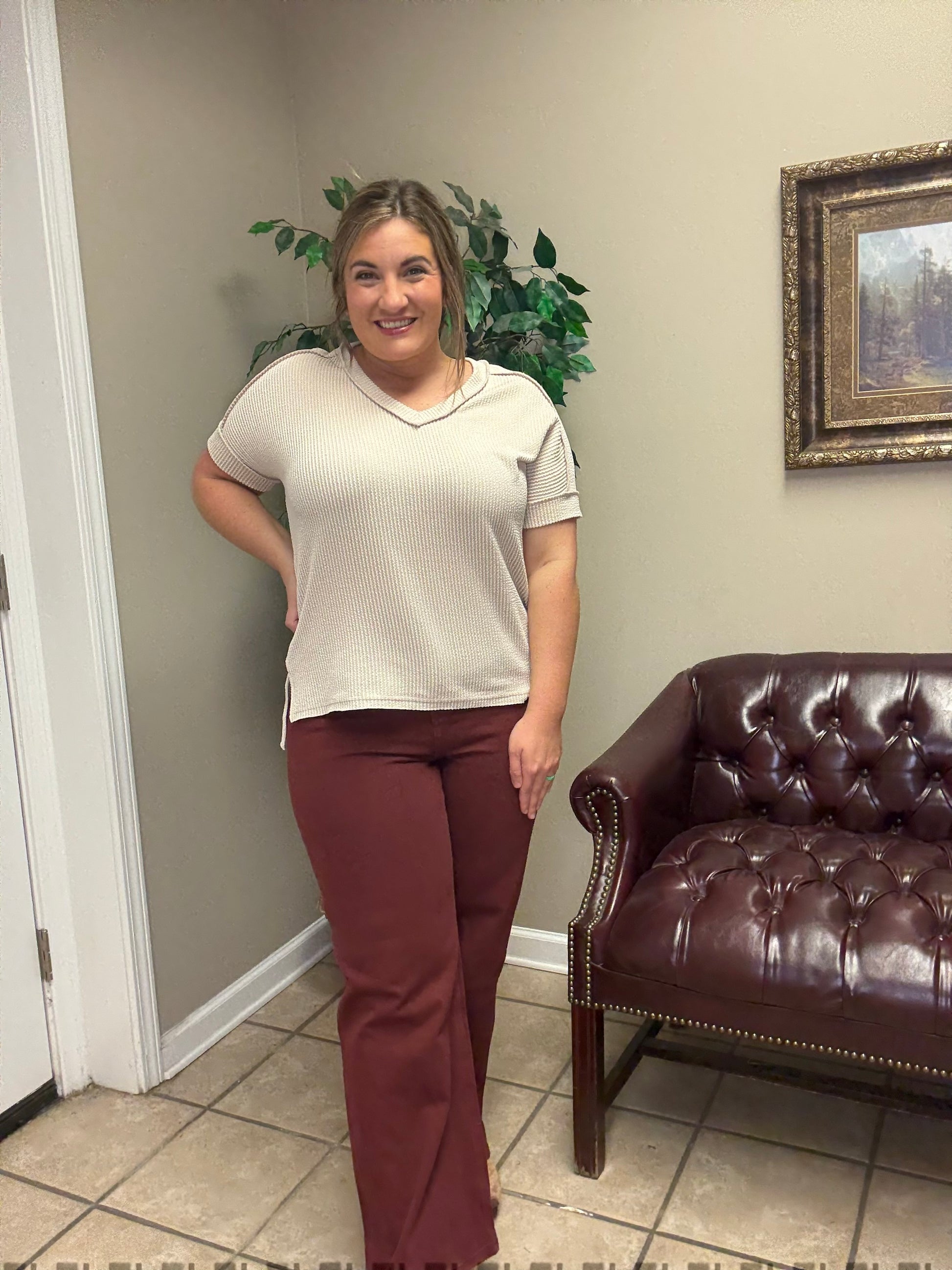 High Rise Wide Leg Pants in Burgundy by MICA