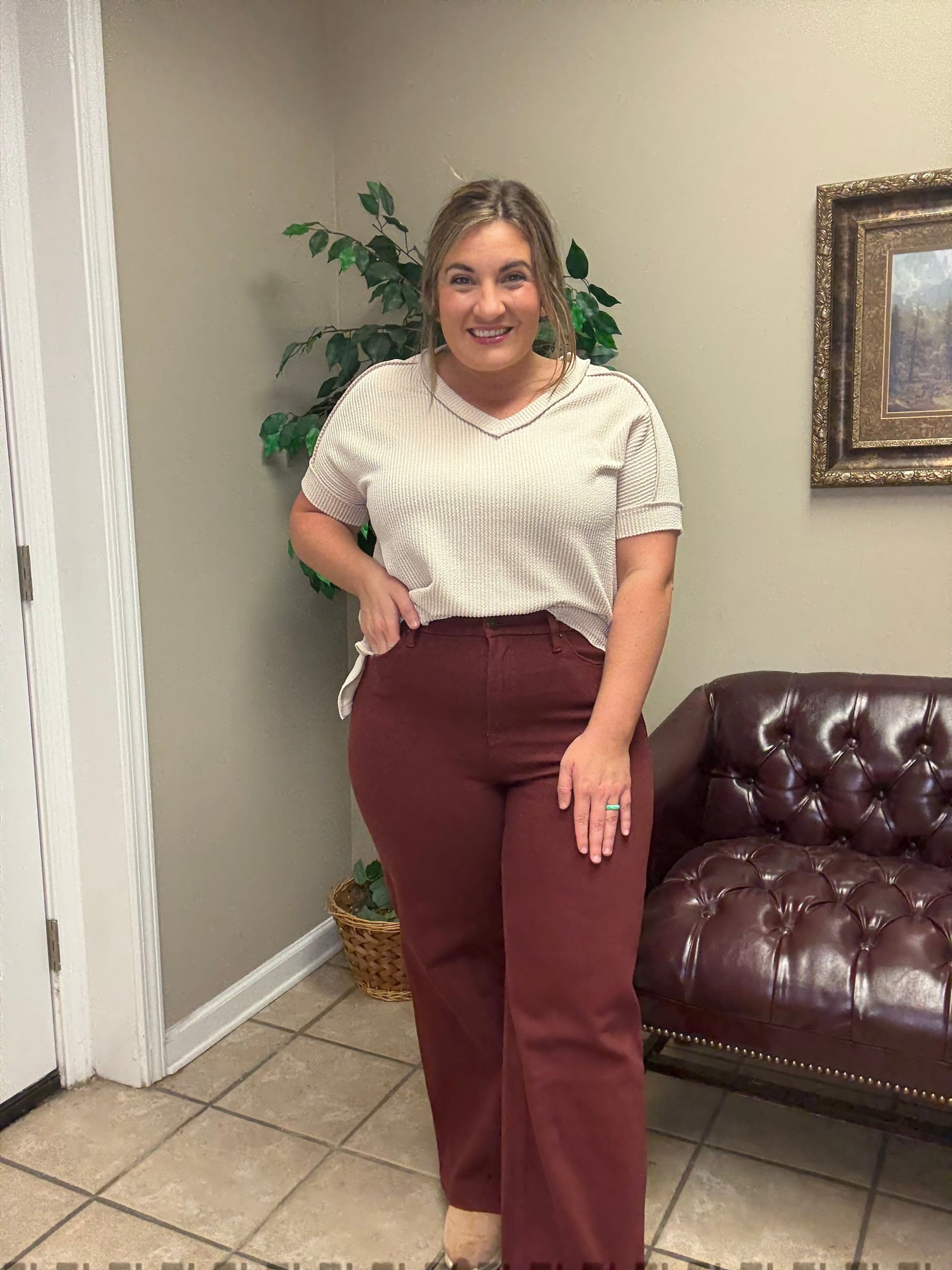 High Rise Wide Leg Pants in Burgundy by MICA