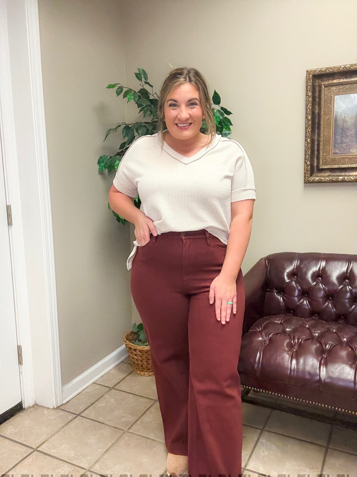 High Rise Wide Leg Pants in Burgundy by MICA