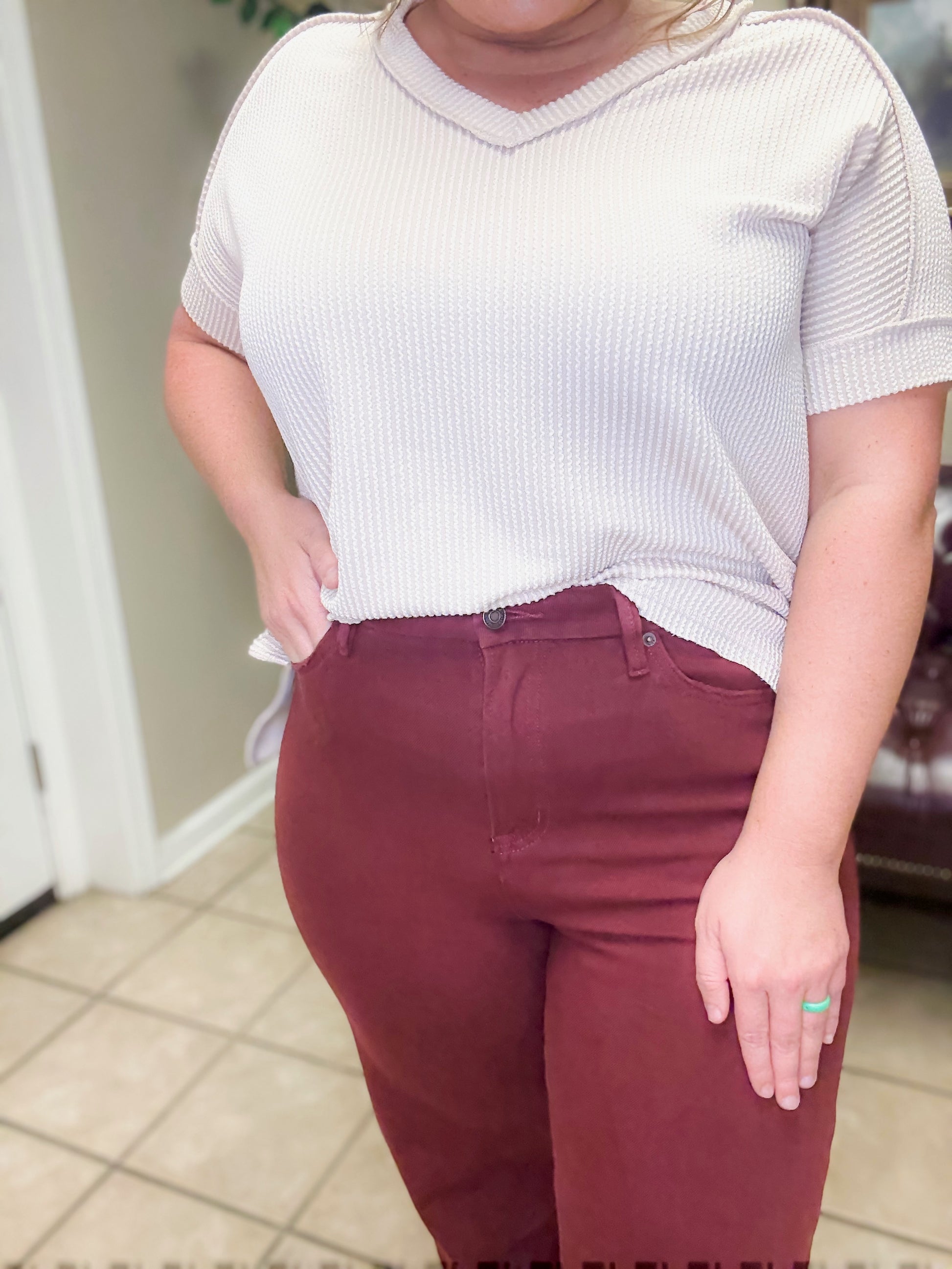 High Rise Wide Leg Pants in Burgundy by MICA