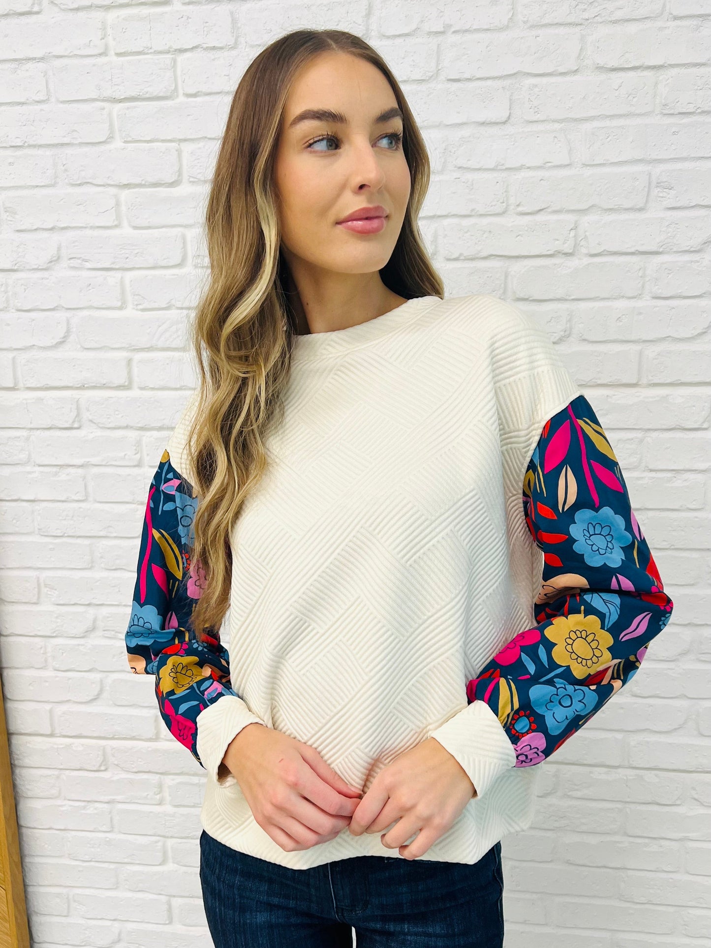 White floral long sleeve top