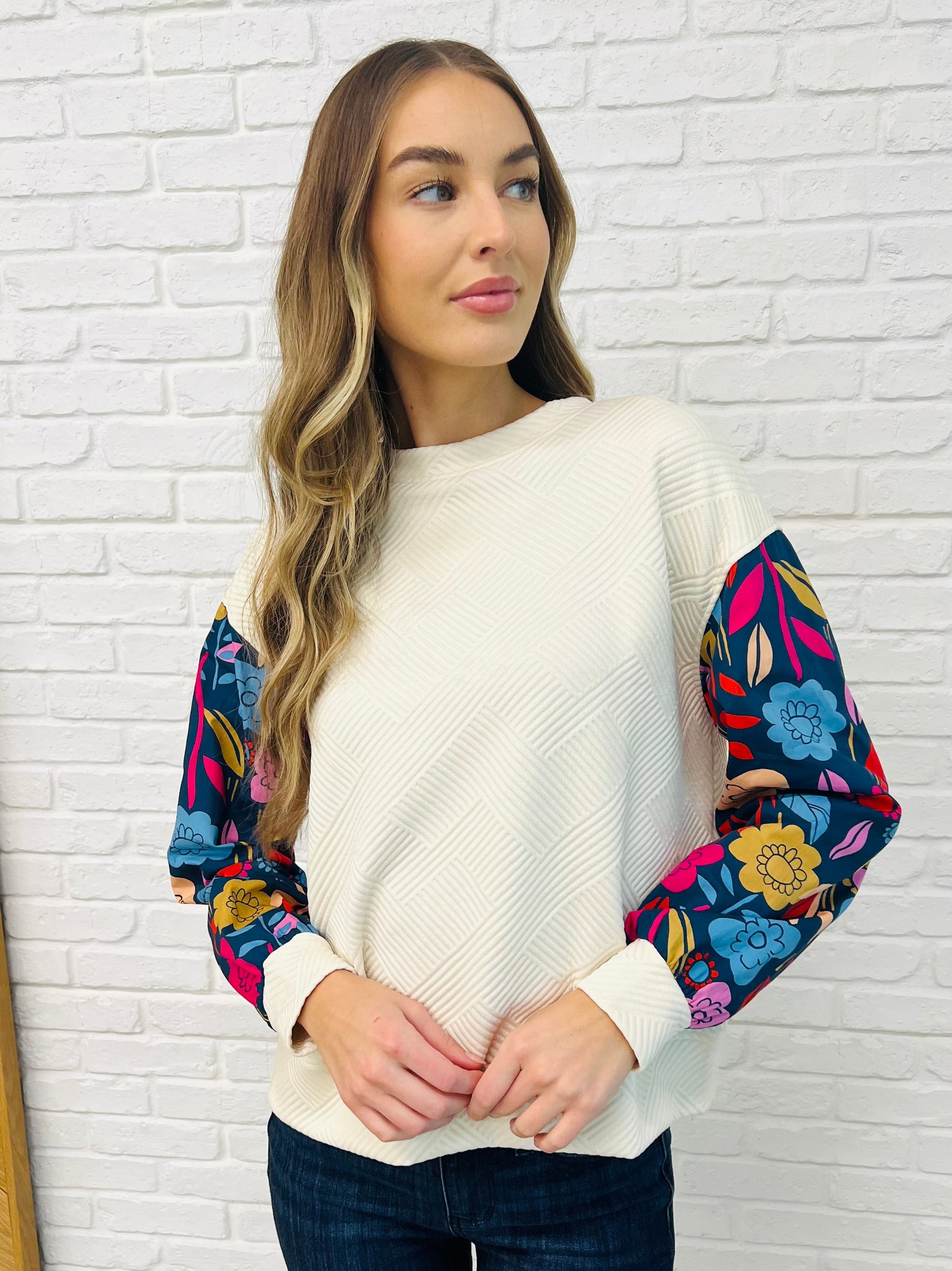 White floral long sleeve top